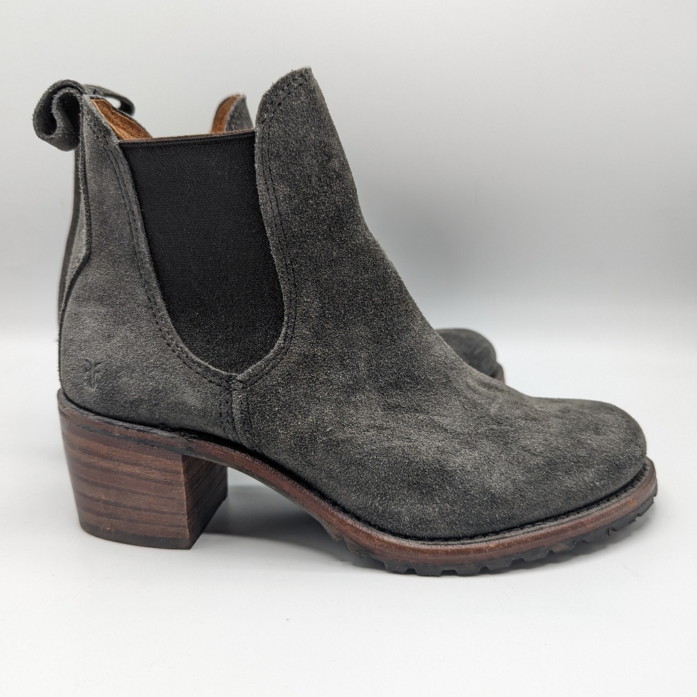 Frye Silver Gray Ankle Booties with Chunky Heel